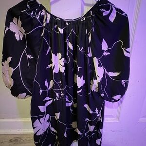 Nine West Cream and Tan Ruched 3/4 Sleeve Blouse